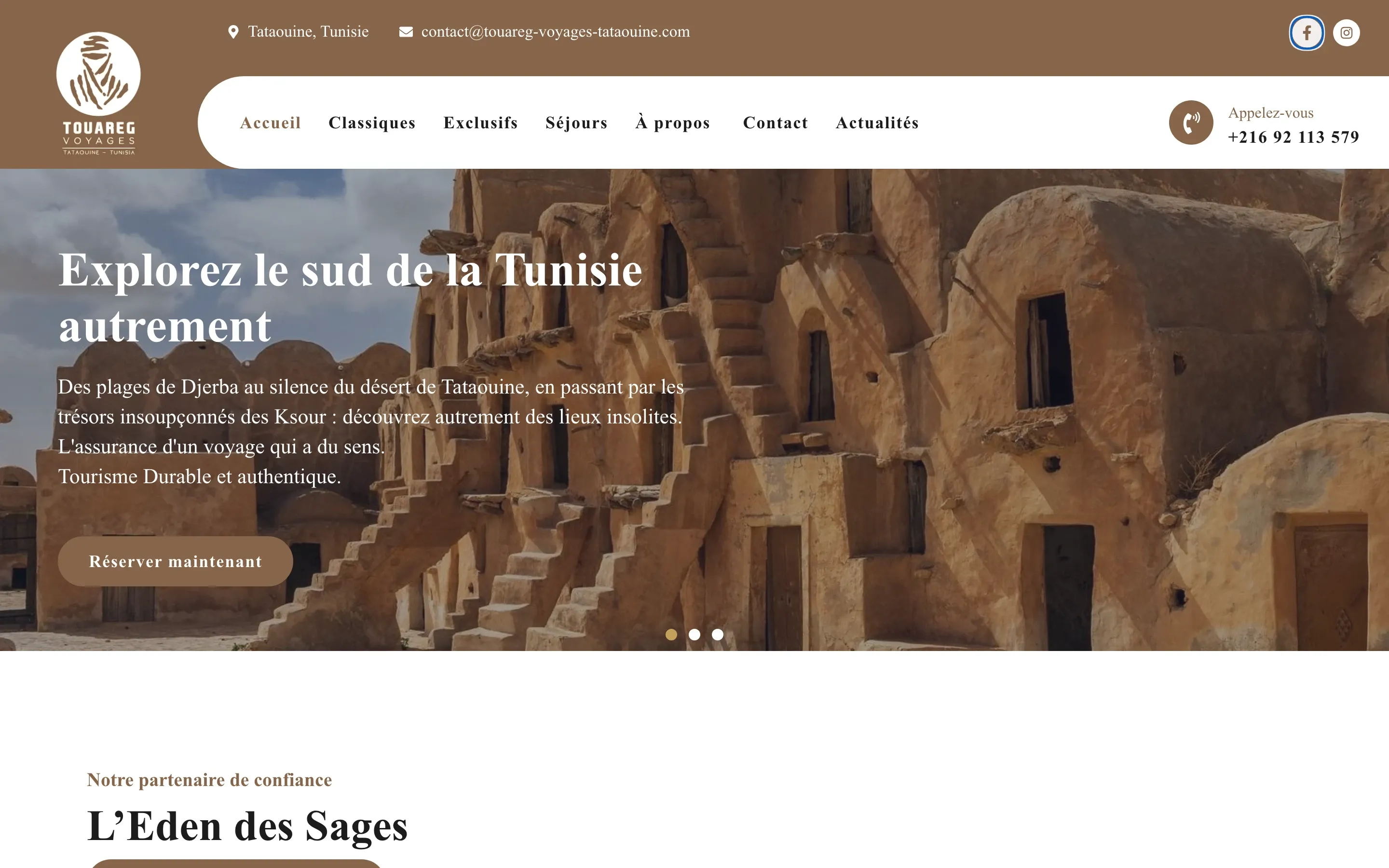 Homepage of Touareg Voyages Tataouine, a travel agency in Tataouine, southern Tunisia
